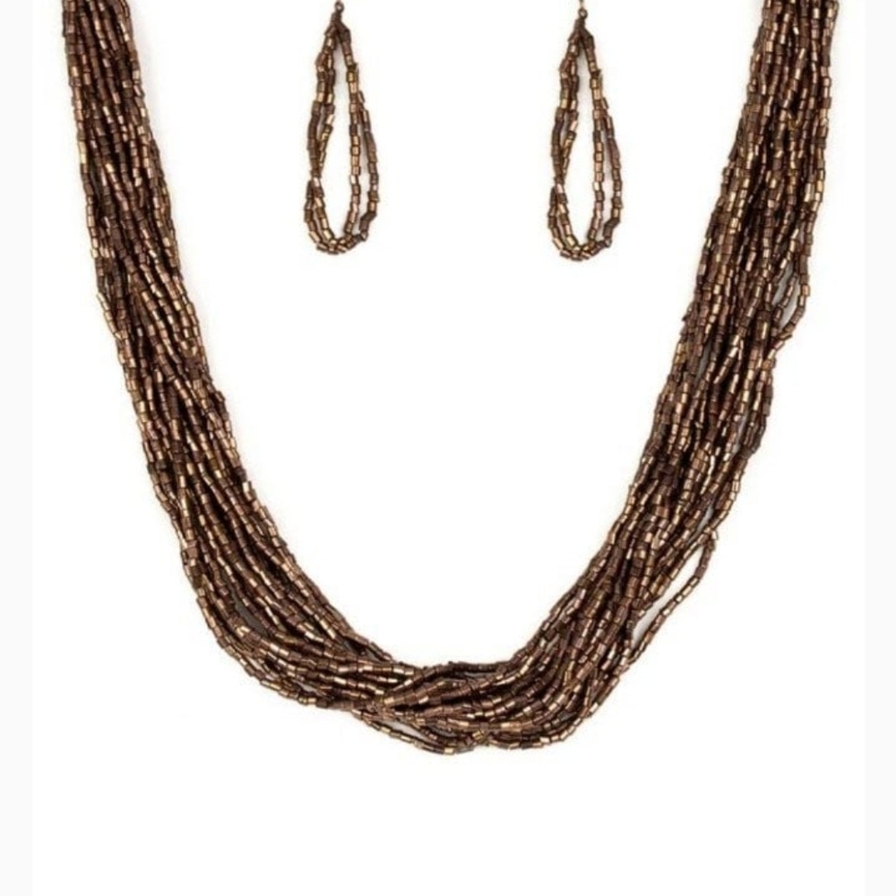 Paparazzi Brown Layered Necklace and Earring Set The Speed Of Starlight Copper
